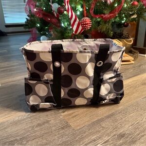 Thirty-one polka dot tote bag organizer black white gray